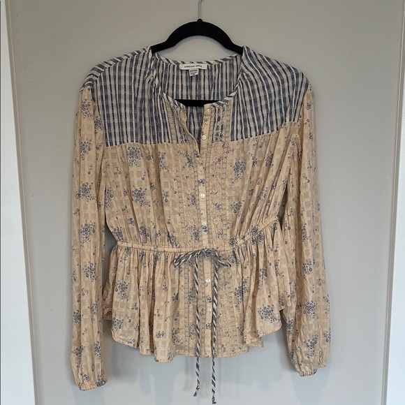 American Eagle Outfitters Tops - American Eagle Outfitters Black and White Blouse with Smocked Tie Front